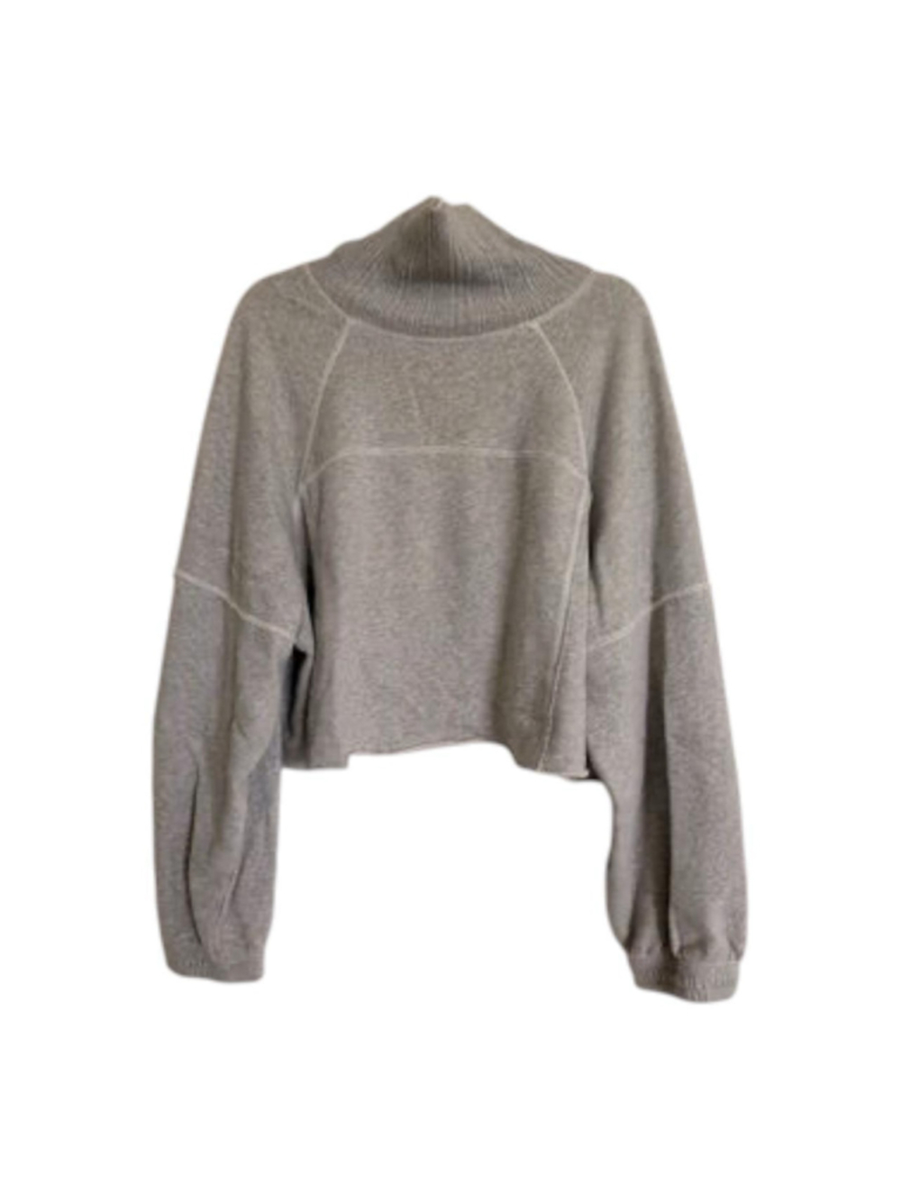 Aerie New Heights Turtleneck Ribbed Funnel Neck Cropped Raw Edge Sweater Gray
Si